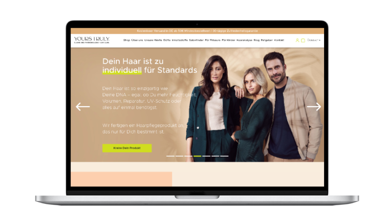 Mockup of the Yours Truly customer project on a Macbook