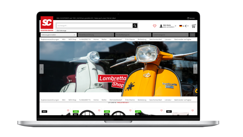 Mockup des Kundenprojekts Scooter Center auf einem Macbook